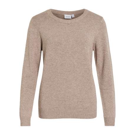 Pull beige à coupe droite pourvu d'un col rond et de manches longues