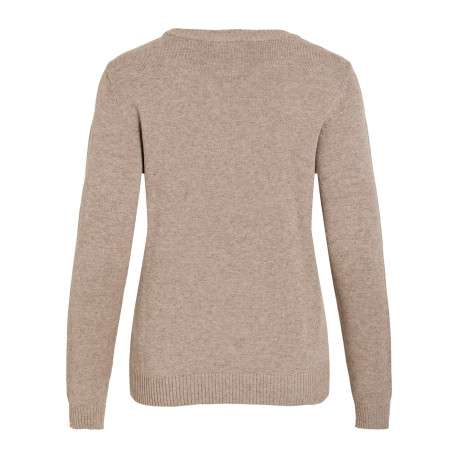 Pull beige à coupe droite pourvu d'un col rond et de manches longues - Image 2