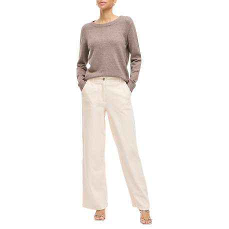 Pull beige à coupe droite pourvu d'un col rond et de manches longues - Image 3