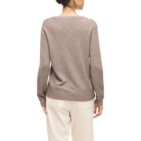 Pull beige à coupe droite pourvu d'un col rond et de manches longues - Image 4