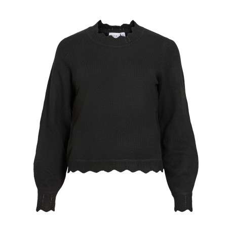 Pull noir à coupe droite pourvu d'un col rond et de manches longues