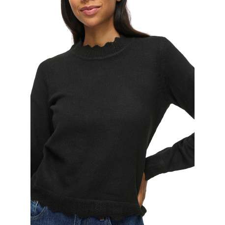 Pull noir à coupe droite pourvu d'un col rond et de manches longues - Image 3
