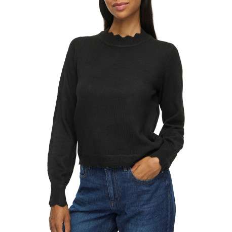 Pull noir à coupe droite pourvu d'un col rond et de manches longues - Image 4
