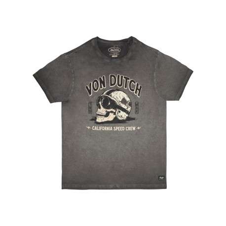 T-shirt en coton anthracite à imprimé tête de mort motard pourvu d'un col rond