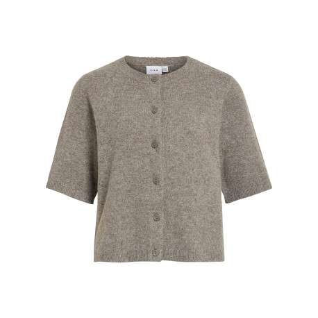 Gilet taupe à coupe droite pourvu d'un col rond et de manches 3/4
