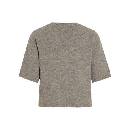 Gilet taupe à coupe droite pourvu d'un col rond et de manches 3/4 - Image 2
