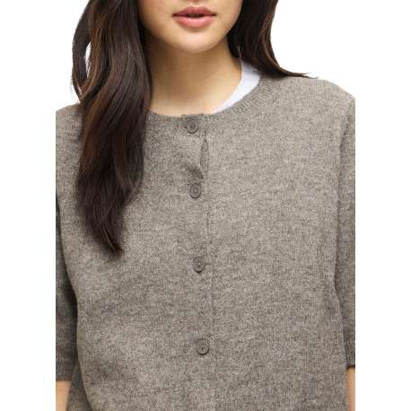 Gilet taupe à coupe droite pourvu d'un col rond et de manches 3/4 - Image 5