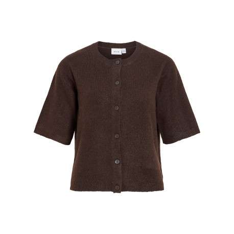Gilet marron à coupe droite pourvu d'un col rond et de manches 3/4