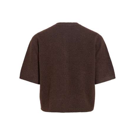 Gilet marron à coupe droite pourvu d'un col rond et de manches 3/4 - Image 2