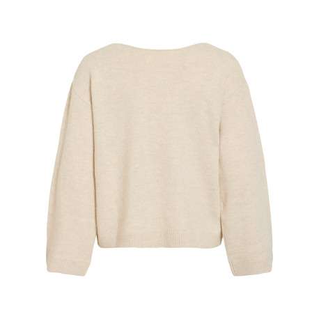 Pull écru à coupe droite pourvu d'un col v et de manches longues - Image 2