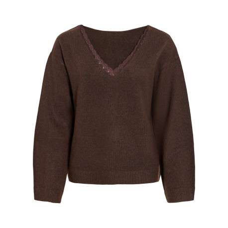 Pull écru à coupe droite pourvu d'un col v et de manches longues
