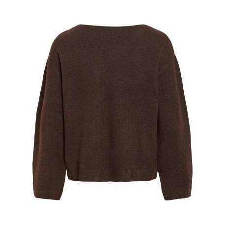 Pull écru à coupe droite pourvu d'un col v et de manches longues - Image 2
