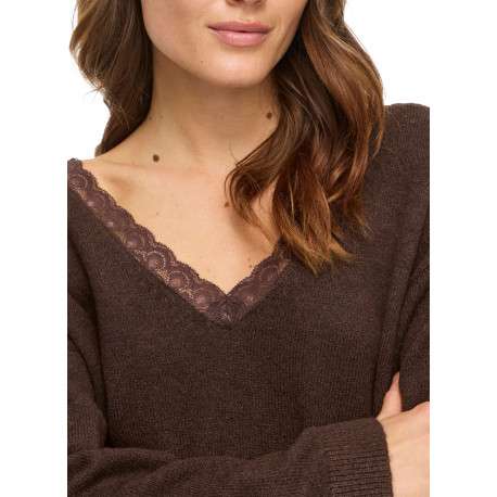 Pull écru à coupe droite pourvu d'un col v et de manches longues - Image 3