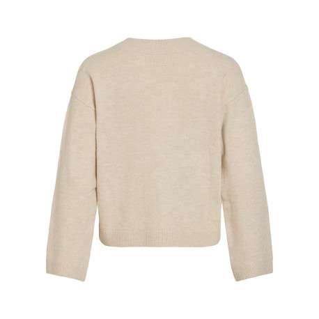 Pull écru à coupe droite pourvu d'un col v et de manches longues - Image 2