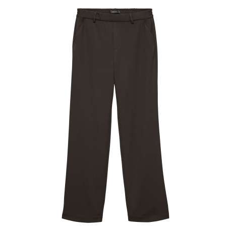 Pantalon chino marron à coupe droite pourvu d'une taille élastiquée