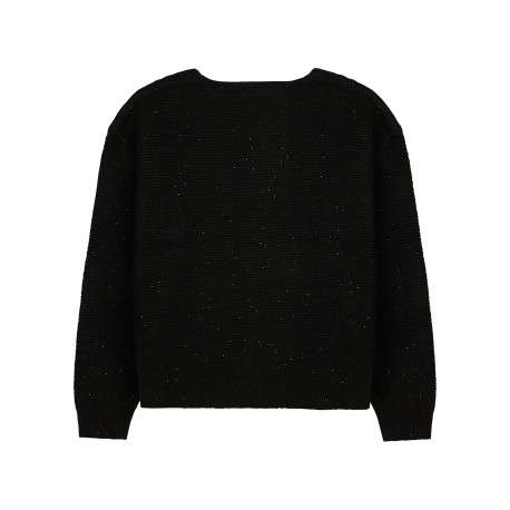 Pull en maille noire pailletée à col en V plongeant avec des manches longues - Image 2