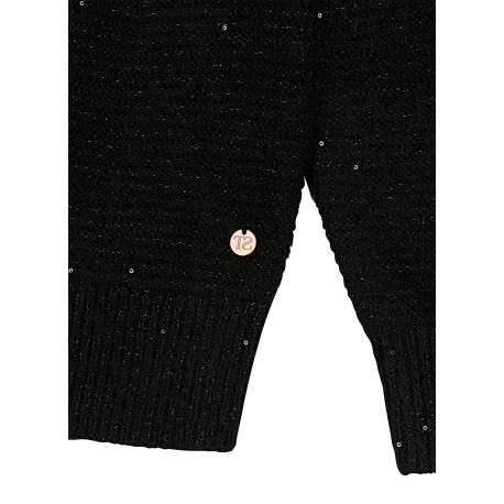 Pull en maille noire pailletée à col en V plongeant avec des manches longues - Image 4