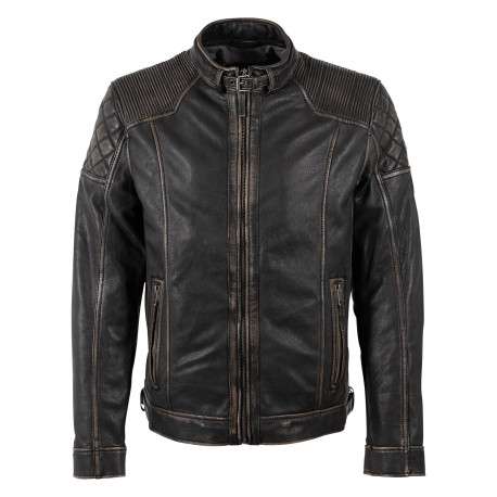 Blouson en cuir de mouton marron à coupe droite pourvu d'un col motard