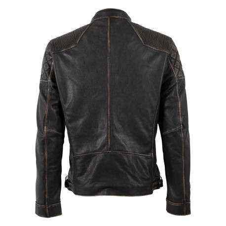 Blouson en cuir de mouton marron à coupe droite pourvu d'un col motard - Image 2