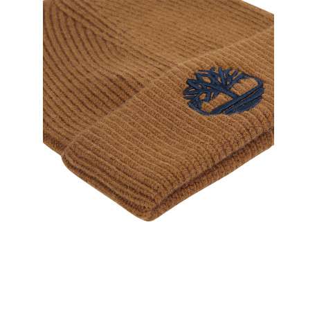 Bonnet en tricot côtelé camel à un revers orné du logo brodé - Image 3