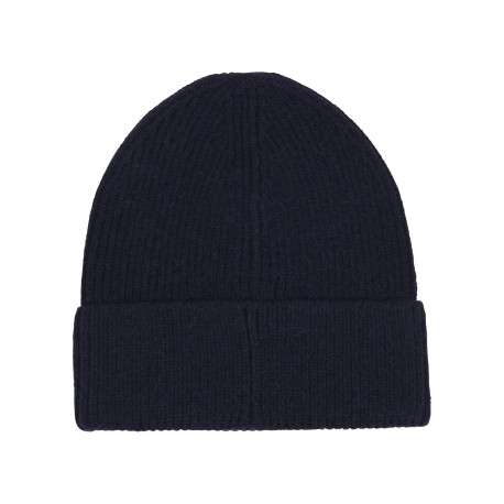 Bonnet en tricot côtelé bleu nuit avec un revers orné du logo brodé - Image 2