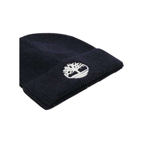 Bonnet en tricot côtelé bleu nuit avec un revers orné du logo brodé - Image 3