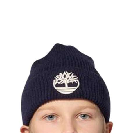Bonnet en tricot côtelé bleu nuit avec un revers orné du logo brodé - Image 4