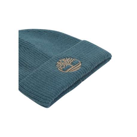 Bonnet pétrole en tricot côtelé pourvu d'un revers avec le logo brodé - Image 3