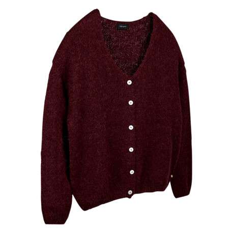 Gilet bordeaux en maille duveteuse doté d'un col en V et d'une coupe large - Image 2