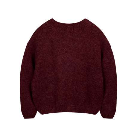 Gilet bordeaux en maille duveteuse doté d'un col en V et d'une coupe large - Image 3