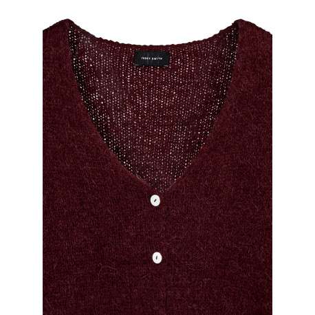 Gilet bordeaux en maille duveteuse doté d'un col en V et d'une coupe large - Image 4