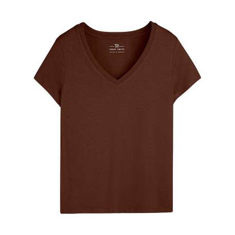 T-shirt chocolat uni avec des manches courtes et une coupe droite