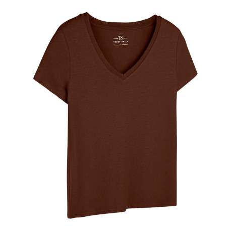 T-shirt chocolat uni avec des manches courtes et une coupe droite - Image 3
