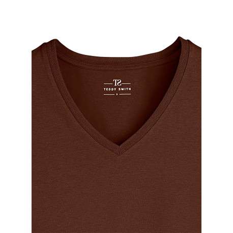 T-shirt chocolat uni avec des manches courtes et une coupe droite - Image 4