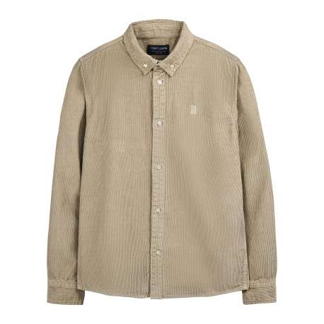 Chemise en velours côtelé beige avec des boutons et le logo brodé
