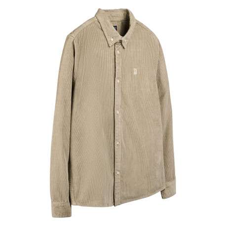 Chemise en velours côtelé beige avec des boutons et le logo brodé - Image 3