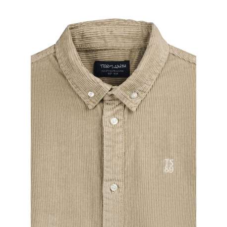 Chemise en velours côtelé beige avec des boutons et le logo brodé - Image 4