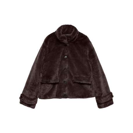 Manteau marron à coupe droite pourvu d'une fermeture boutonnée