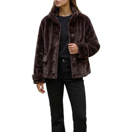 Manteau marron à coupe droite pourvu d'une fermeture boutonnée - Image 2