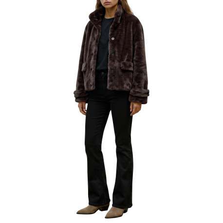 Manteau marron à coupe droite pourvu d'une fermeture boutonnée - Image 5