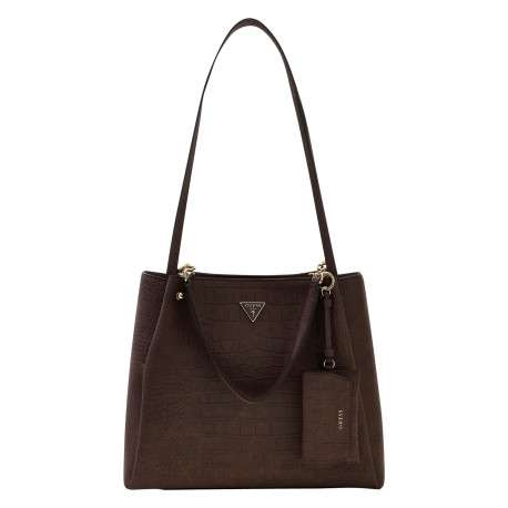 Sac à main Lorella chocolat avec une bandoulière ajustable et un imprimé croco