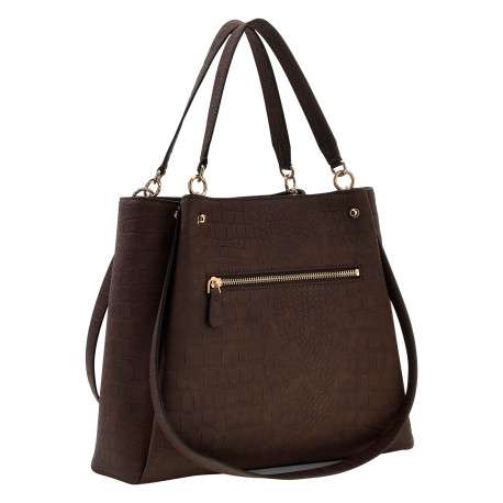 Sac à main Lorella chocolat avec une bandoulière ajustable et un imprimé croco - Image 3