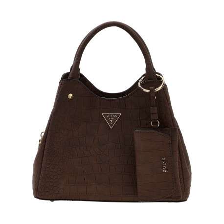 Sac à mains Lorella chocolat avec un imprimé effet croco et un logo triangle