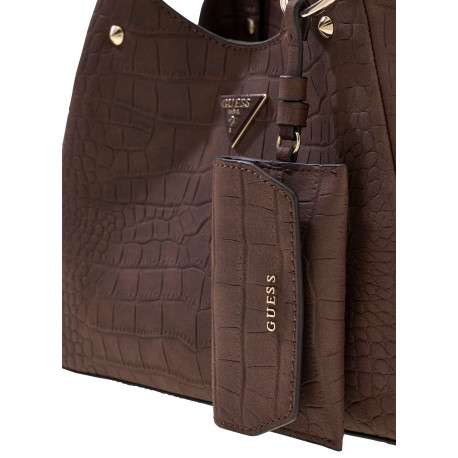 Sac à mains Lorella chocolat avec un imprimé effet croco et un logo triangle - Image 3
