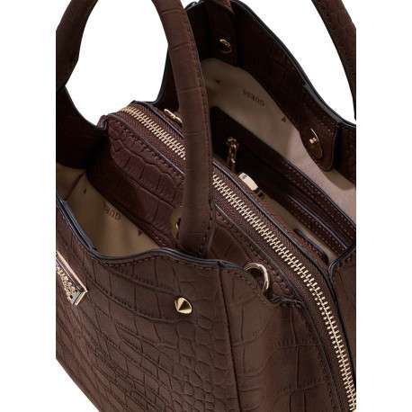 Sac à mains Lorella chocolat avec un imprimé effet croco et un logo triangle - Image 4