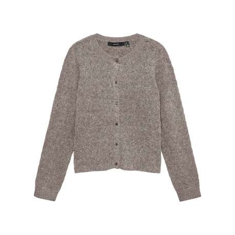 Gilet taupe à coupe droite pourvu d'un col rond et de manches longues