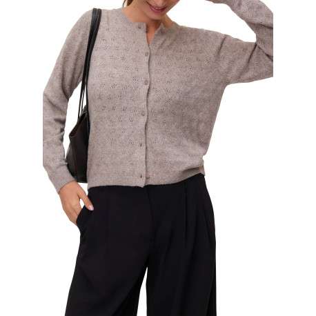 Gilet taupe à coupe droite pourvu d'un col rond et de manches longues - Image 2