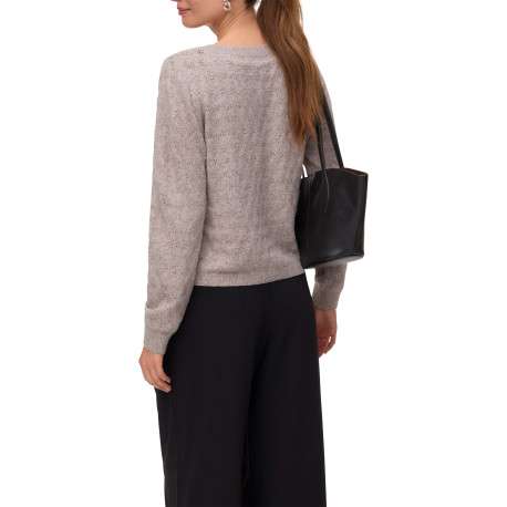 Gilet taupe à coupe droite pourvu d'un col rond et de manches longues - Image 3