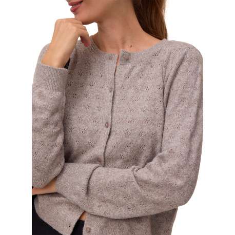 Gilet taupe à coupe droite pourvu d'un col rond et de manches longues - Image 4