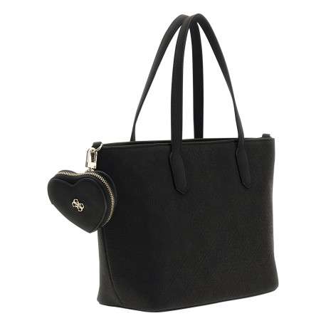 Sac à main noir avec deux anses et à motifs monogrammes en losanges - Image 3